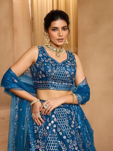 Navy Blue Net Lehenga with Sequins and Stone Work at  Wholesale Rate Designer Lehenga Choli