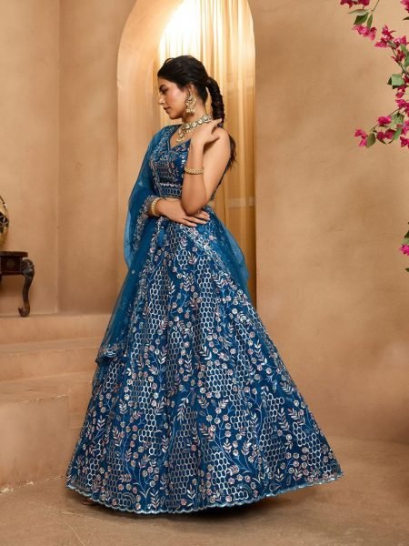 Navy Blue Net Lehenga with Sequins and Stone Work at  Wholesale Rate Designer Lehenga Choli