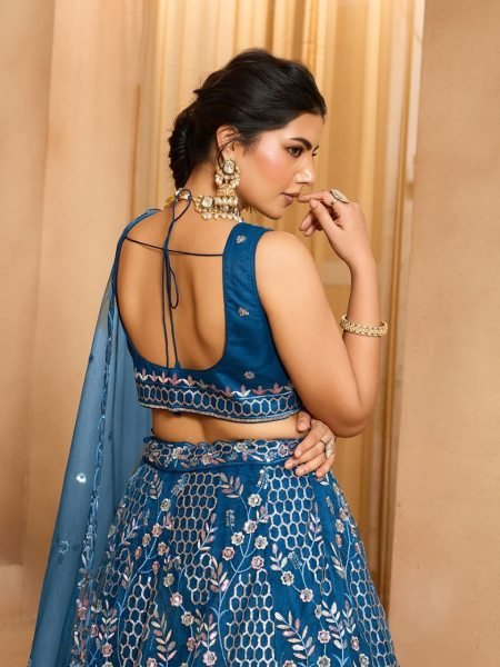 Navy Blue Net Lehenga with Sequins and Stone Work at  Wholesale Rate Designer Lehenga Choli