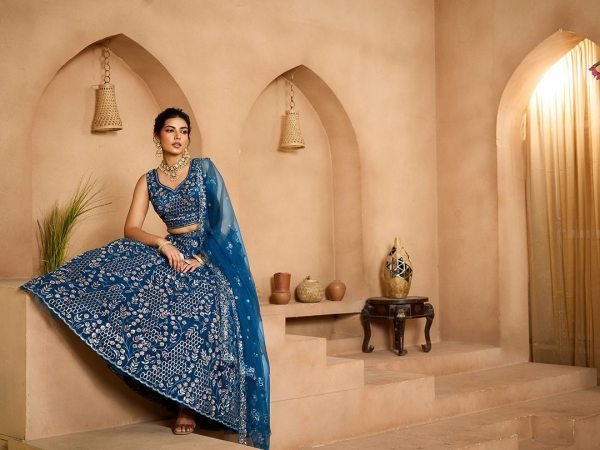 Navy Blue Net Lehenga with Sequins and Stone Work at  Wholesale Rate Designer Lehenga Choli
