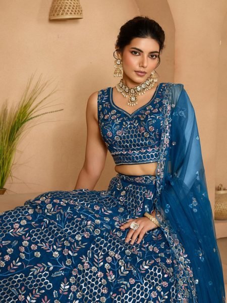 Navy Blue Net Lehenga with Sequins and Stone Work at  Wholesale Rate Designer Lehenga Choli