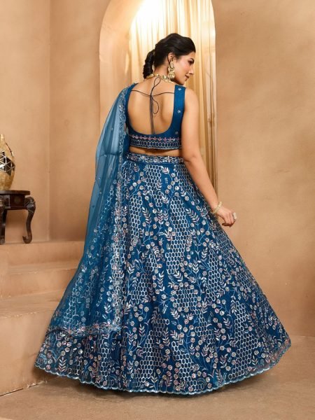 Navy Blue Net Lehenga with Sequins and Stone Work at  Wholesale Rate Designer Lehenga Choli
