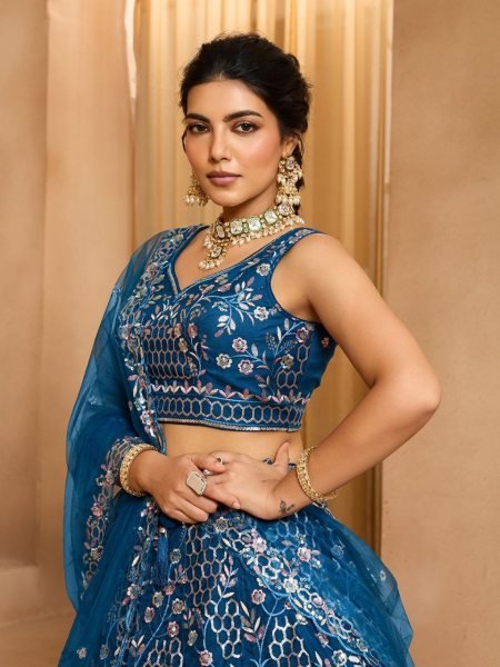 Navy Blue Net Lehenga with Sequins and Stone Work at  Wholesale Rate Designer Lehenga Choli
