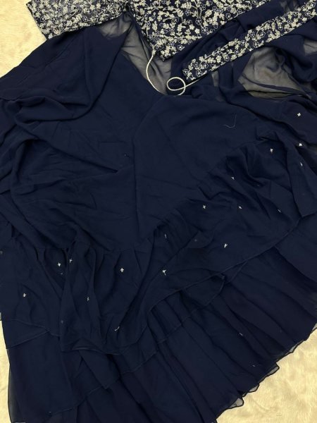 Navy Blue Ruffle Style Lehenga Saree with Mirror Work Blouse Mom and Kid Set for Wedding Functions  Mom-Doughter Collection