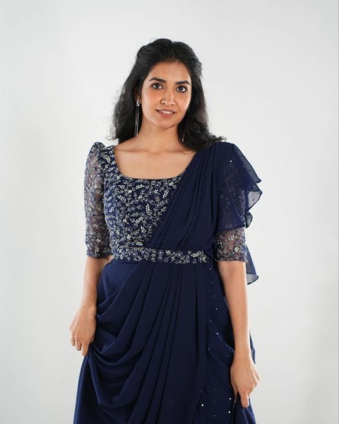 Navy Blue Ruffle Style Lehenga Saree with Mirror Work Blouse Mom and Kid Set for Wedding Functions  Mom-Doughter Collection