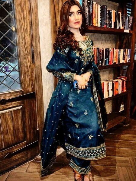 Navy Blue Organza Suit with Palazzo and Zari Dupatta Partywear Set Ready To Wear Suit