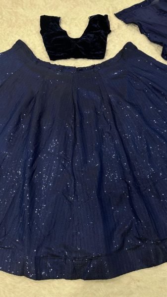 Navy Blue Two Tone Tapeta Silk Lehenga with Sequins Work  Velvet Blouse   Chinon Dupatta Wholesale Manufacturer Rate Designer Lehenga Choli