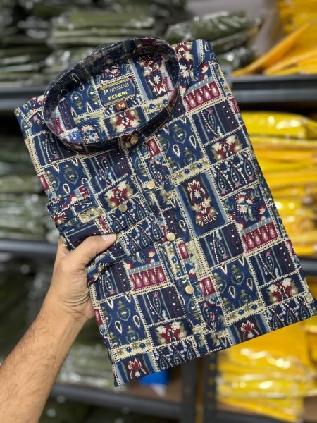 Navyblue  Premium Soft Cotton   Multicolour foil print long kurta Kurta Pajama Wholesale