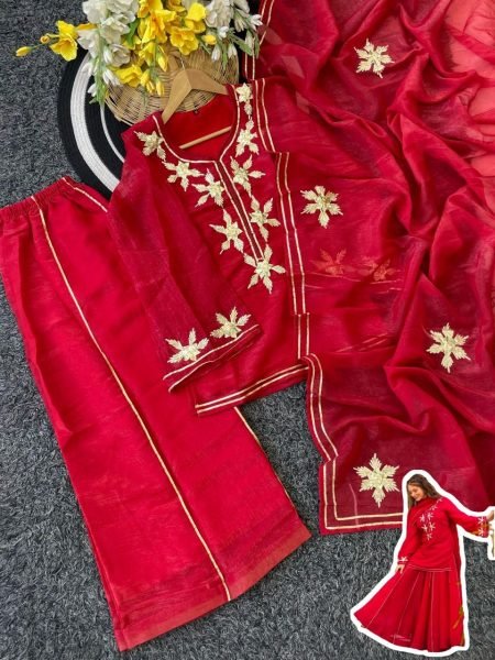 Neatfinish Pink Chiffon Gota Patti Short Kurta Sharara Set with Dupatta Ready To Wear Collection