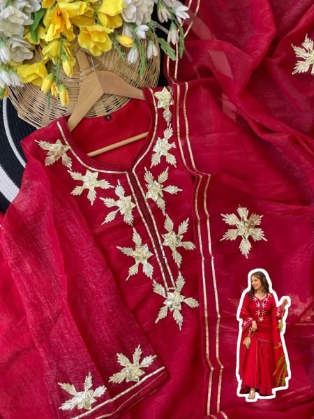 Neatfinish Pink Chiffon Gota Patti Short Kurta Sharara Set with Dupatta Ready To Wear Collection