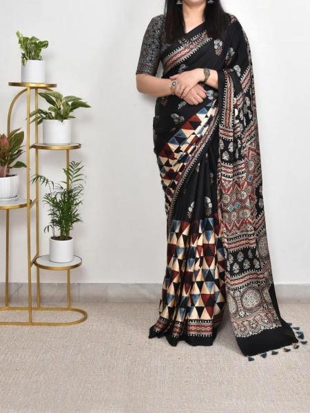 New Ajrakh Print Cotton Sarees Online At Best Rates 