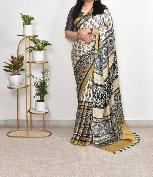 New Ajrakh Print Cotton Sarees Online At Best Rates Printed Cotton Sarees Wholesale