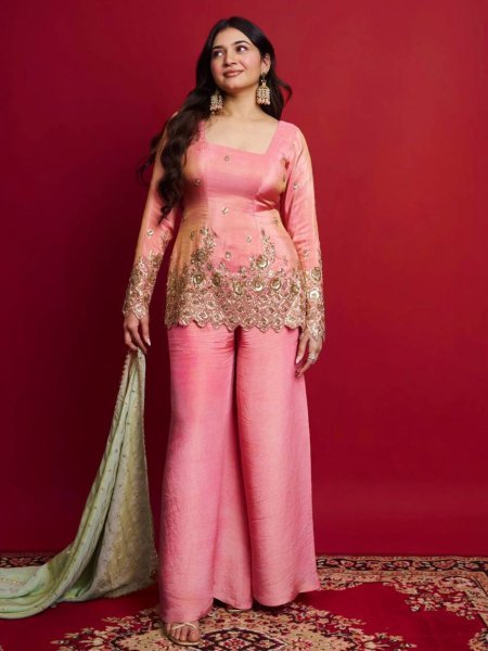 New Arrival Baby Pink Sharara Kurti Set with Embroidery for Special Occasions Salwar Kameez