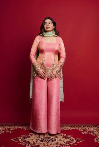 New Arrival Baby Pink Sharara Kurti Set with Embroidery for Special Occasions Ready To Wear Collection