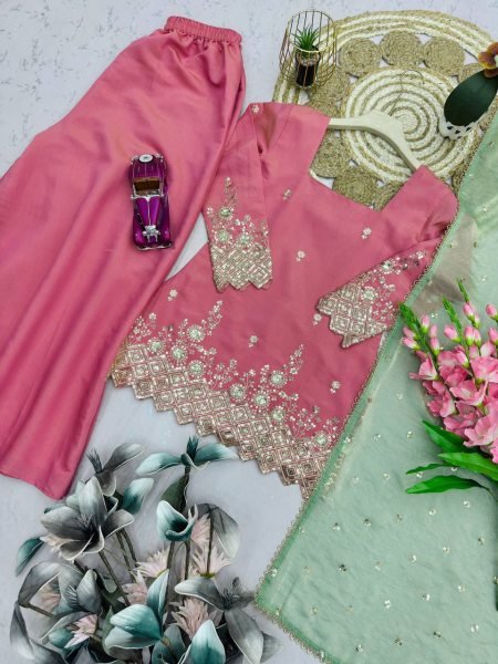 New Arrival Baby Pink Sharara Kurti Set with Embroidery for Special Occasions Ready To Wear Collection