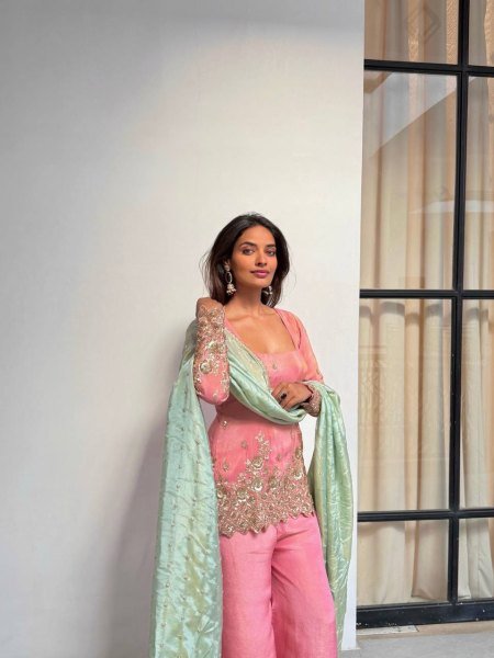 New Arrival Baby Pink Sharara Kurti Set with Embroidery for Special Occasions Ready To Wear Collection