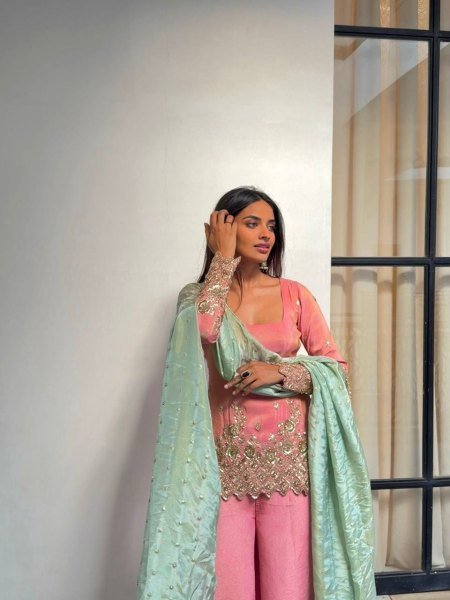 New Arrival Baby Pink Sharara Kurti Set with Embroidery for Special Occasions Ready To Wear Collection