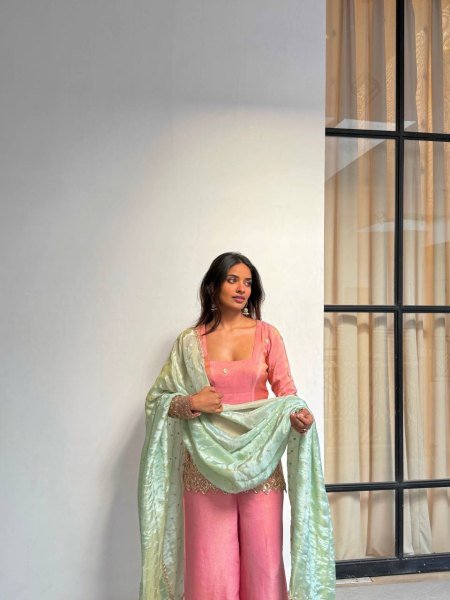 New Arrival Baby Pink Sharara Kurti Set with Embroidery for Special Occasions Ready To Wear Collection