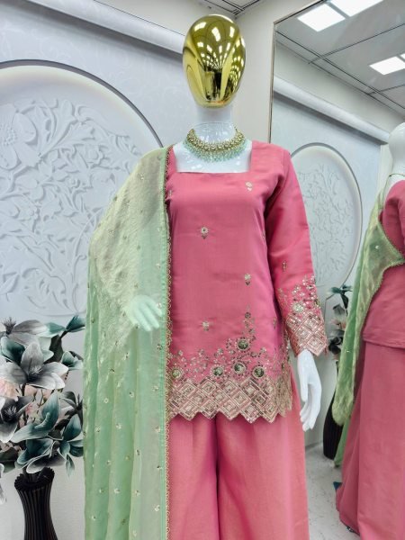 New Arrival Baby Pink Sharara Kurti Set with Embroidery for Special Occasions Ready To Wear Collection