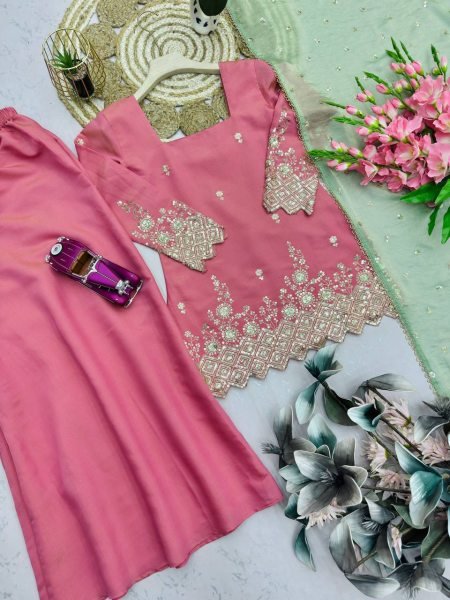 New Arrival Baby Pink Sharara Kurti Set with Embroidery for Special Occasions Ready To Wear Collection