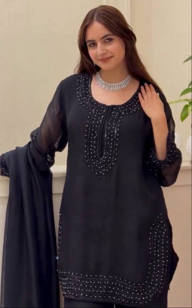 New Arrival Black Fancy Kurti With Stylish Party Wear Sharara And Dupatta Ready To Wear Collection