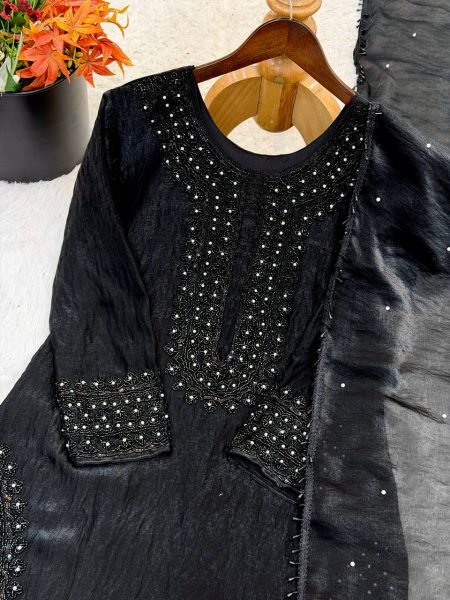 New Arrival Black Fancy Kurti With Stylish Party Wear Sharara And Dupatta Ready To Wear Collection