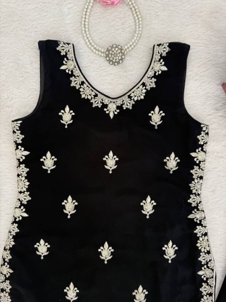 New Arrival Black Georgette Kurti Palazzo Set with Sequins Work for Special Occasions Ready To Wear Collection