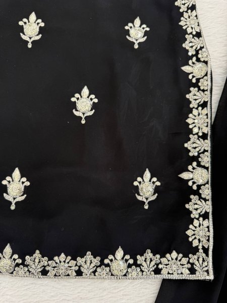New Arrival Black Georgette Kurti Palazzo Set with Sequins Work for Special Occasions Ready To Wear Collection