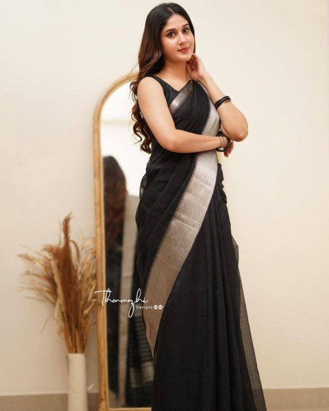 New Arrival Black Lilan Cotton Saree with Designer Weaving Blouse Soft Lightweight Drape for Summer and Festive Elegance Cotton Sarees Wholesale