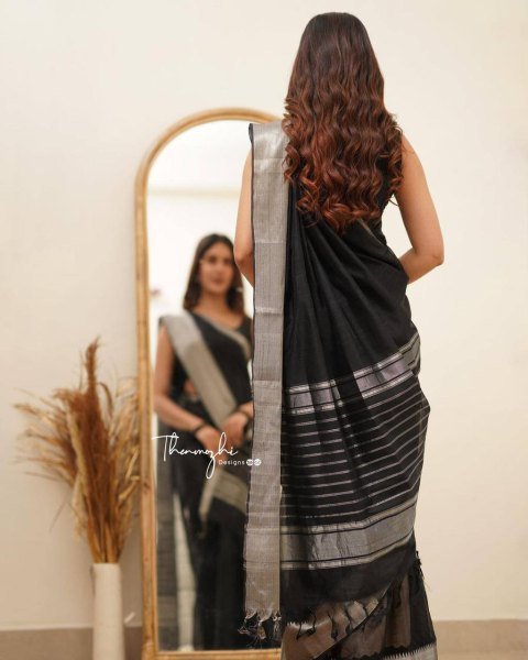 New Arrival Black Lilan Cotton Saree with Designer Weaving Blouse Soft Lightweight Drape for Summer and Festive Elegance Cotton Sarees Wholesale