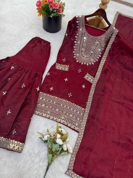 New Arrival Eid Special Zimmy Silk Palazzo Dress with Mirror Work Wholesale Rate Ready To Wear Collection