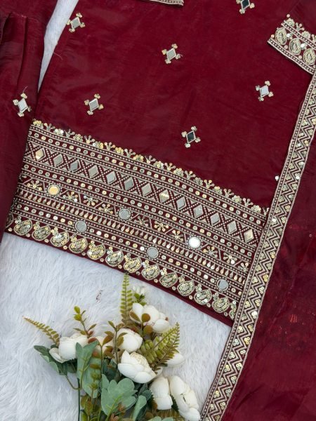 New Arrival Eid Special Zimmy Silk Palazzo Dress with Mirror Work Wholesale Rate Ready To Wear Collection