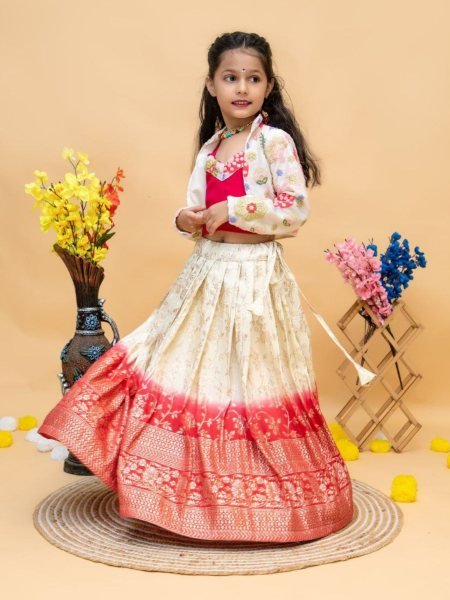 New Arrival Georgette Sequence Embroidery Work Kids Lehenga Choli With Jacket  