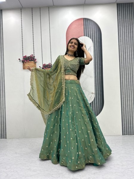 New Arrival Green Heavy Lehenga Choli for Women at Wholesale Price Designer Lehenga Choli