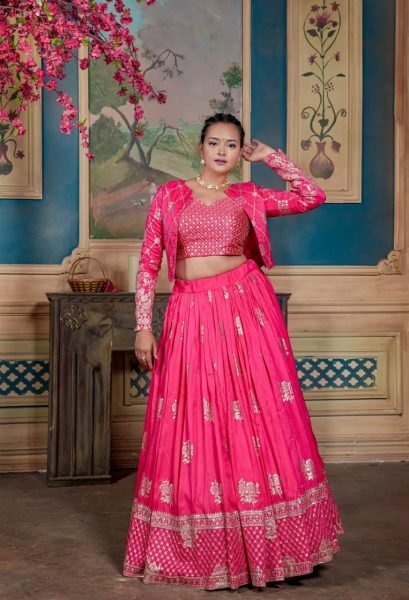 New Arrival Heavy Chanderi Cotton Lehenga Choli With Jacket  Designer Lehenga Choli