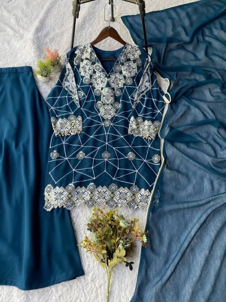 New Arrival Pakistani Style Georgette Party Wear Palazzo Dress Set Bulk Wholesale Collection Ready To Wear Collection