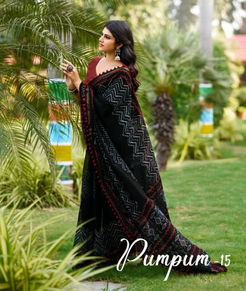 New Arrival: Trendy Pure Cotton Saree with Charming Pom-Pom Border Cotton Sarees Wholesale