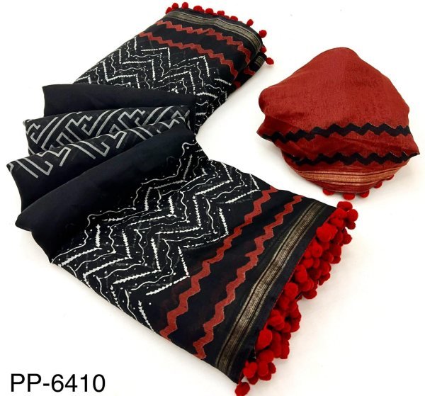 New Arrival: Trendy Pure Cotton Saree with Charming Pom-Pom Border Cotton Sarees Wholesale