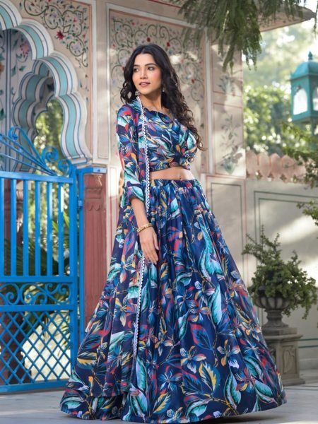 New Arrivals Multicolor Slim Georgette Silk Ready Made Jacket Style Lehenga Choli   Designer Lehenga Choli