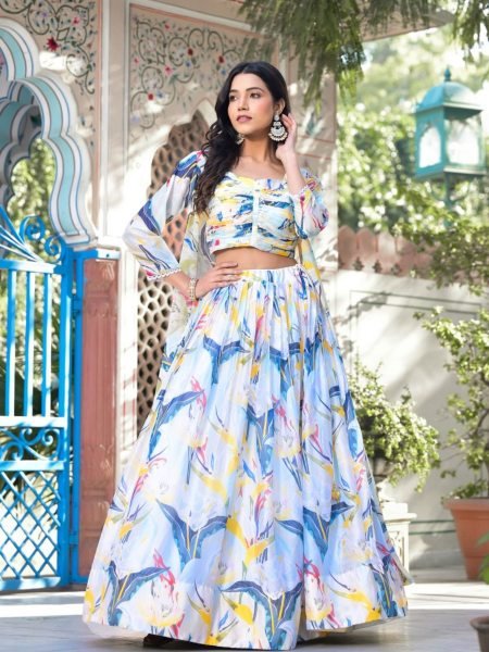 New Arrivals Multicolor Slim Georgette Silk Ready Made Jacket Style Lehenga Choli  