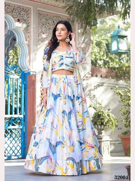 New Arrivals Multicolor Slim Georgette Silk Ready Made Jacket Style Lehenga Choli   Designer Lehenga Choli