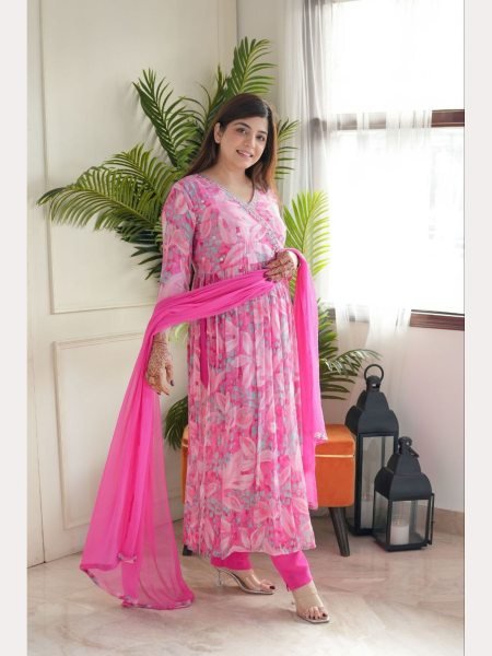 New Arrivals Pure Chiffon Kurti Pant With Dupatta  3 Piece Kurti Set