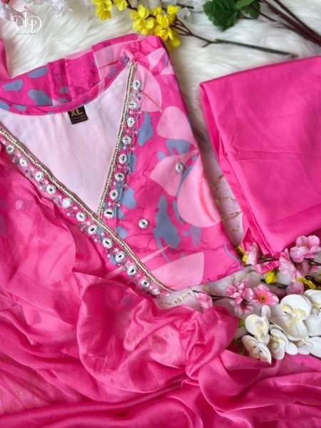 New Arrivals Pure Chiffon Kurti Pant With Dupatta  3 Piece Kurti Set