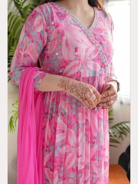 New Arrivals Pure Chiffon Kurti Pant With Dupatta  3 Piece Kurti Set