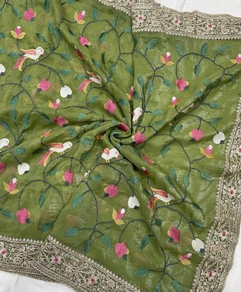 New Beautiful Fancy Designer Embroidered Work Party Wear Silk Saree Silk Sarees Wholesale