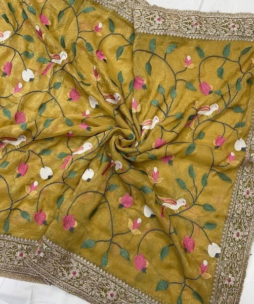 New Beautiful Fancy Designer Embroidered Work Party Wear Silk Saree Silk Sarees Wholesale