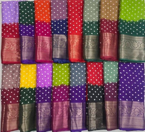 New Collection Bandhej Saree – Pure Dola Silk with Original Jacquard Pattu Borders Bandhej Sarees Wholesale