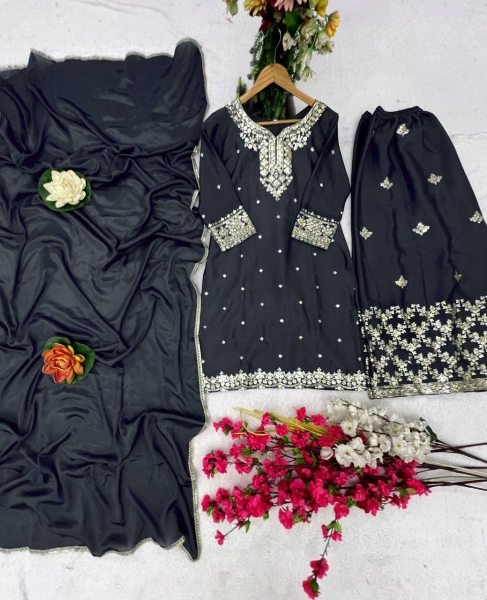 New Collection Black Color Pure Georgette Silk Embroidery Work Ready To Wear Suit Ready To Wear Collection