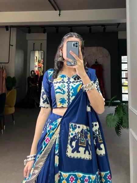 New Collection Blue Printed Silk Traditional Lehenga Choli 