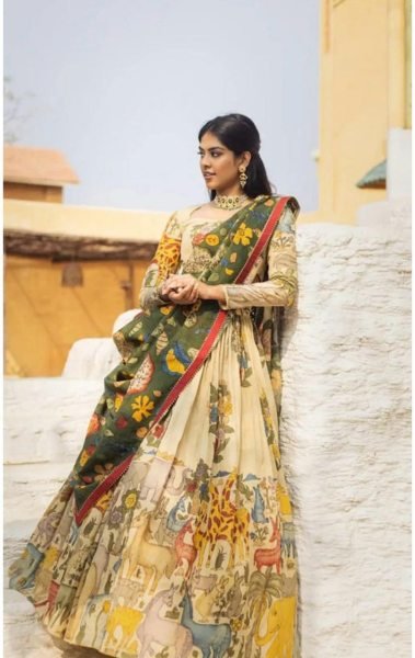 New Collection Cream Dolla Tussar Silk Hand Painted Kalamkari Lehenga Set Designer Lehenga Choli